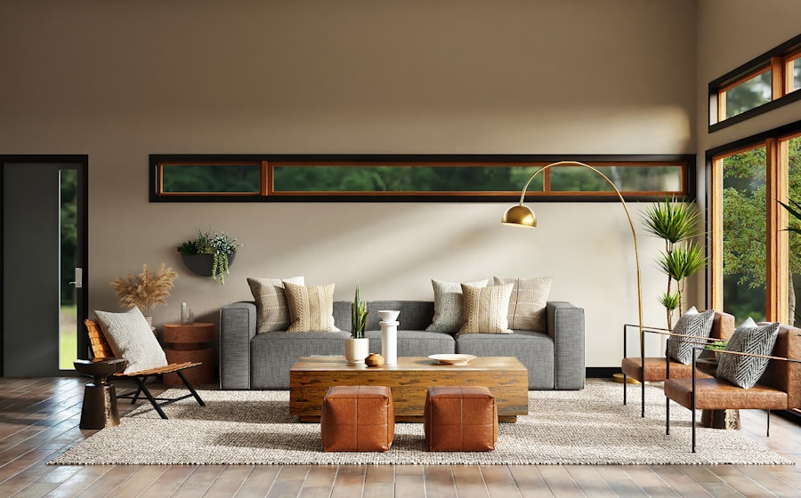 Bright living room with refined walls, ceiling, and floor finishes